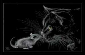 クロスステッチキット 猫とネズミ モノクロキャット 刺繍 39×27cm 18CT