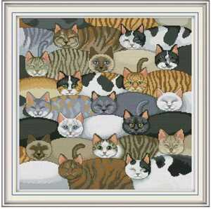 クロスステッチキット ぬくぬく猫さん 14CT 図案印刷なし 刺繍 46×46cm ねこ ネコ 