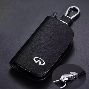インフィニティ お洒落豹頭キーホルダー付き 黒 高品質 スマートキーケース キーカバー キーホルダー メンズ レディース 鍵収納 十字紋