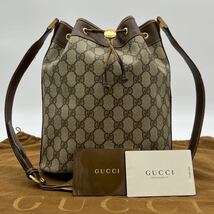 1円【最高級の逸品】GUCCI グッチ ヴィンテージ GGスプリーム インターロッキング 巾着 ショルダーバッグ バケツ型 PVC×レザー 正規品_画像1