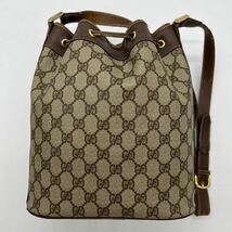 1円【最高級の逸品】GUCCI グッチ ヴィンテージ GGスプリーム インターロッキング 巾着 ショルダーバッグ バケツ型 PVC×レザー 正規品_画像5