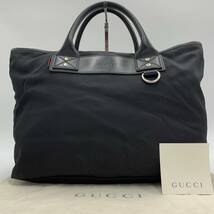 1円【美品・最高級】GUCCI グッチ ウェブ シェリーライン メンズ 大容量 トートバッグ ビジネスバッグ A4収納 通勤 キャンバスレザー_画像1