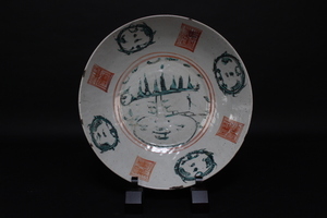 中国美術　明時代　呉須赤絵　　大皿　