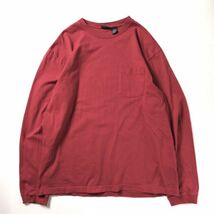 90's 00's チェロキー クルーネック ポケット付 ロングスリーブ Tシャツ 長袖 (L) 濃赤 無地 ロンＴ ポケT 90年代 00年代 旧タグ オールド_画像2