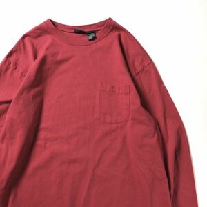 90's 00's チェロキー クルーネック ポケット付 ロングスリーブ Tシャツ 長袖 (L) 濃赤 無地 ロンＴ ポケT 90年代 00年代 旧タグ オールド