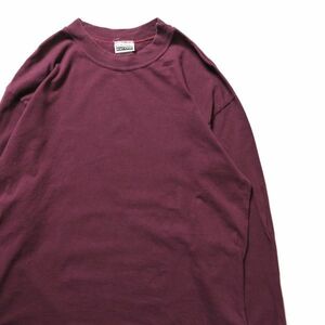 90's USA製 ベーシックエディション クルーネック ロングスリーブ Tシャツ 長袖 (M) 紫系 無地 ロンＴ 90年代 アメリカ製 旧タグ オールド