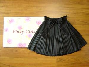 ★新品PinkyGirlsピンキーガールズ★花レース＆リボン ベルト プリーツ フレアースカート黒ブラック