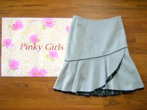 ★新品PinkyGirls LUX ピンキーガールズ ラックス★裾花レース黒★マーメイド スカート ライトグレー★