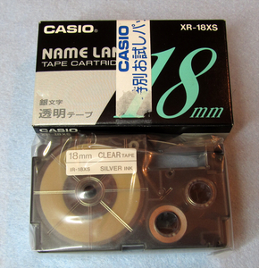 CASIO/ name Land / silver character / transparent tape /18mm/XR-18XS/①