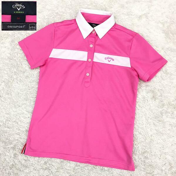 Callaway X SERIES キャロウェイ エックスシリーズ ドライスポーツ ゴルフウェア 半袖ポロシャツ 速乾 刺繍ロゴ レディース サイズM ピンク