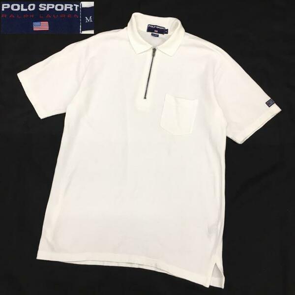 POLO SPORT RALPH LAUREN ポロスポーツ ラルフローレン コットン半袖シャツ ハーフジップ プルオーバー メンズ サイズM 白