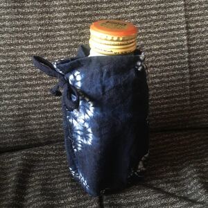 巾着 ミニ ペットボトルカバー 紺 ハンドメイド