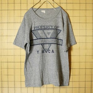 CANADA製 CAMP CAMOSUN YMCA プリント 半袖 Tシャツ 霜降り杢グレー レディースM Brightline 古着