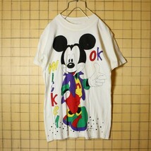 ヨーロッパ ミッキーマウス Tシャツ mickey OK 半袖 ホワイト レディースM相当 WALT DISNEY CO 古着_画像1