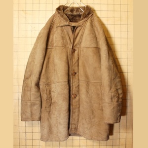 60s 70s スペイン製 SHEARLING シープスキン ムートン レザージャケット ファーライナー ブラウン メンズXL相当 コート ヨーロッパ古着