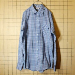 USA製 Levis 70s 古着 チェック 長袖 シャツ ライトブルー メンズSM相当 リーバイス