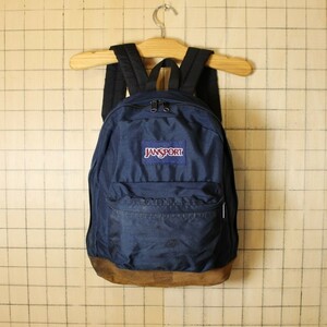 JANSPORT Jean sport USED used nylon canvas bottom suede leather navy rucksack ti pack old clothes bar64