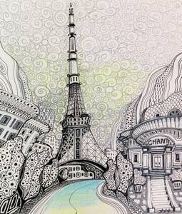 Art hand Auction Susumu Sekiguchi Fantástica Torre de Tokio, Dibujo hecho a mano/autografiado, certificado, Viene con un marco de alta calidad., envío gratis, medios mixtos, obra de arte, cuadro, otros