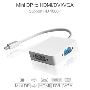 Mini DP в HDMI/VGA/DVI Многообразовательный кабель [белый]