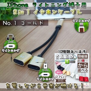 【ブラックゴールド】【大人気品】 iOS12対応 iPhone 2in1 充電 ＆イヤホンJ マイク オーディオ