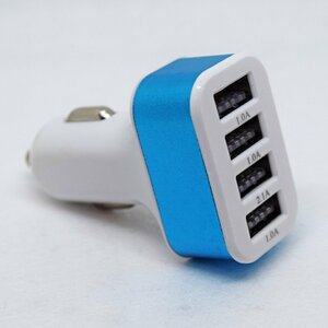 [ blue ] USB 4 port cigar charger adaptor socket lighter 