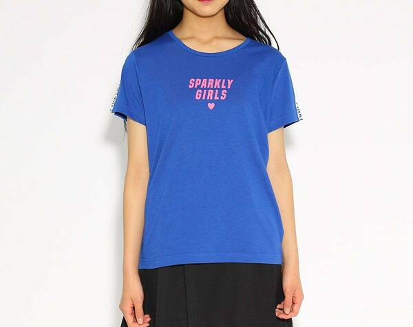 新品 　PINK-latte　ロゴテープスリーブ Tシャツ ブルー 14(XXS140cm)　 定価1078円 