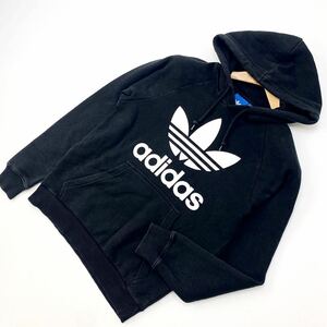 アディダス ★ adidas ビッグロゴ◎ トレフォイル ブラック スウェット パーカー S シンプル 細身 キレイめ スポーツ ストリート■A195