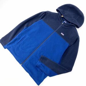 パタゴニア PATAGONIA フーディー フリース パーカー ジップアップ ボーイズXXL メンズ M相当 ネイビー × ブルー 美品♪■O99