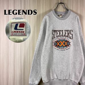 【USA製】LEGENDS NFL スティーラーズ 第30回スーパーボウル記念 全刺繍 ビッグロゴ スウェットトレーナー 霜降り 杢グレー L相当 古着