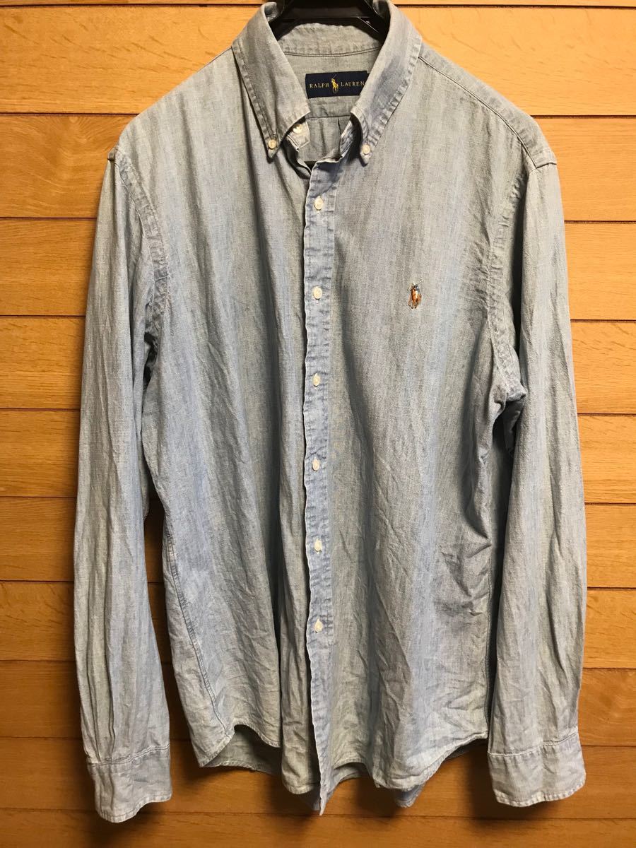 90S ポロ ラルフローレン 長袖 デニムシャツ インディゴブルー 150