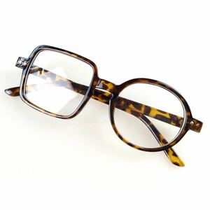おしゃれ眼鏡メガネ非対称フレーム個性的デザインサングラス 鼈甲べっ甲ブラウン茶色