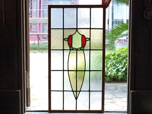 ■アンティークステンドグラス23216 大きいサイズ 縦長 装飾 英国 イギリス 窓 ドア 内装に ■