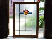 ■アンティークステンドグラス23217 ロンデルガラス 装飾 縦長 英国 イギリス 窓 ドア 内装に ■_画像1