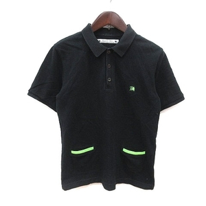 サスクワッチファブリックス SASQUATCH fabrix ポロシャツ ワンポイント 鹿の子 半袖 S 黒 ブラック 緑 グリーン /MS メンズ