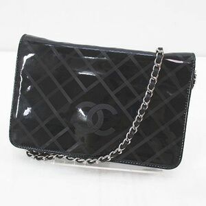 Chanel CHANEL Chain Shoulder Bag Wallet Coco Mark Quilted Pattern Silver Hardware Black Patented Leather Ladies, Chanel, Bag, bag, Shoulder bag