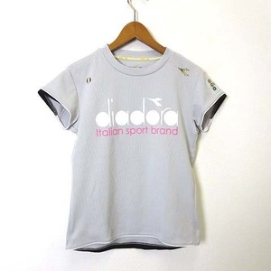 ディアドラ DIADORA Tシャツ カットソー スポーツウェア メッシュ素材 ロゴ プリント 半袖 M グレー 白 ホワイト ピンク レディース