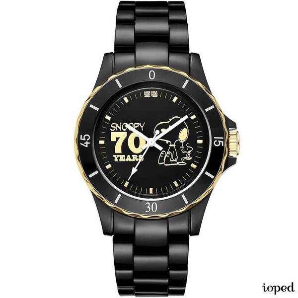 腕時計 ブラック スヌーピー ダイヤモンド ハイブリッドセラミック 低アレルゲン かわいい オシャレ ギフト スヌーピー生誕70周年記念限定