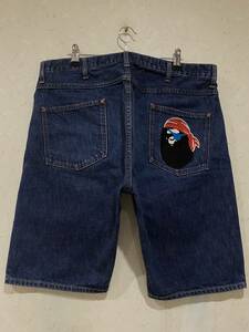 * A Bathing Ape A BATHING APE Gorilla Pirates вышивка Short половина Denim брюки L большой размер BJBB.C