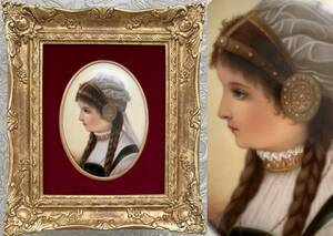 ■KPM真作 19世紀ドイツ手描き陶板画 Wagner作 おさげ髪の少女