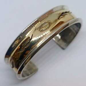 navajo/ Navajo группа медь copper здесь peli12KGF золотой /USA индеец ювелирные изделия sterling серебряный браслет браслет Goro's w63 ширина 18 толщина 4mm46gm