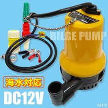 水中ポンプ 70L排水 DC12V 海水 淡水 両対応 口径25mm 軽量 ワニ口クリップ付/16_画像1