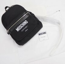 未使用 タグ付 MOSCHINO モスキーノ ロゴ ナイロン レザー バックパック リュックサック ブラック 収納袋付　[29762]_画像9