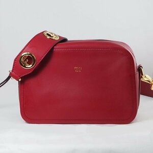 FENDI フェンディ CAM キャム レザー ショルダー クロスボディ バッグ レッド 赤 収納袋付 [42471]