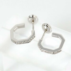 GUCCI Gucci 750 K18WG diamond ok tagon hoop earrings case attaching [41053]