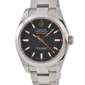 【3年保証】 ロレックス オイスターパーペチュアル ミルガウス 116400 OH済 V番 黒 オレンジ 自動巻き メンズ 腕時計
