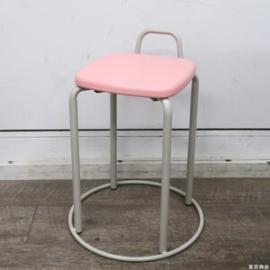 【アウトレット品】内田　カラー角座椅子　取っ手付き　スツール　教育　ピンク　US-842N