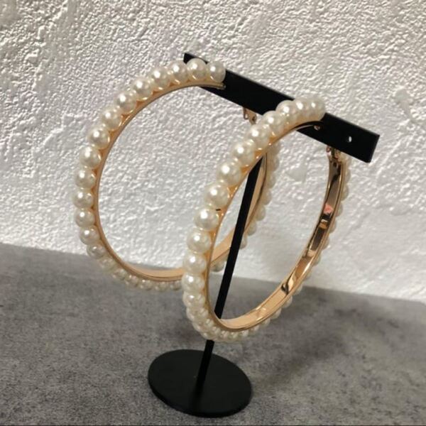 パールデザイン フープピアス ゴールド