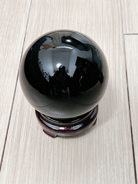 オブシディアン黒曜石丸玉 特大 1.25kg 10cm 台座付き