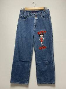 [90s Betty Jeans] ベティーブープ 刺繍 インディゴデニムパンツ 29 90年代 ベティジーンズ
