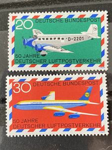 ドイツ切手★航空郵便50年【ユンカースJu52/3m「Boelke」。 ボーイング707旅客機】1969年飛行機a3